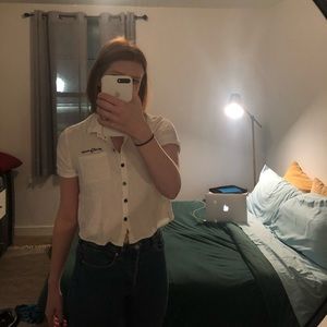 “Pretty Mess” Cropped White Button Up